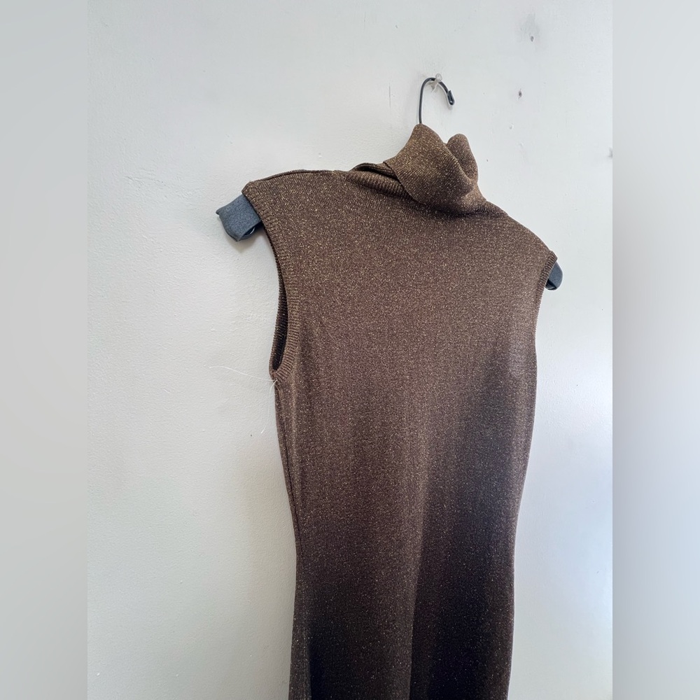 Vera Wang Dark  Olive green  Turtleneck Sheath Maxi Dress - Picture 4 of 6
